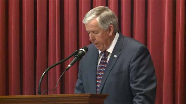 Mo. Gov Mike Parson speaking in front of the state legislature on June 11. Credit: KMOV